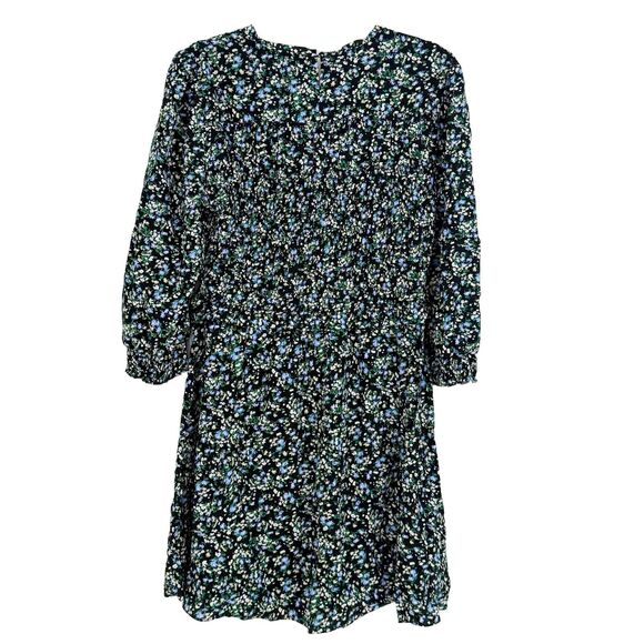 MADEWELL Smocked Mini Dress 12 Meadow Ditsy Black Floral Print NWT B14 - Picture 3 of 5